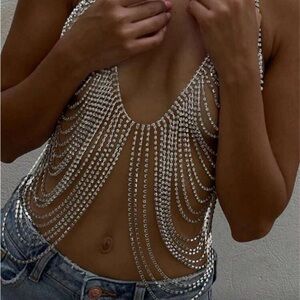 SHEIN Silver Rhinestone Crop Top